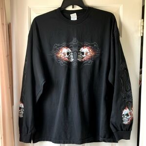 AAA Men’s Graphic Skull Long Sleeve Cotton Shirt Black Size 2XL